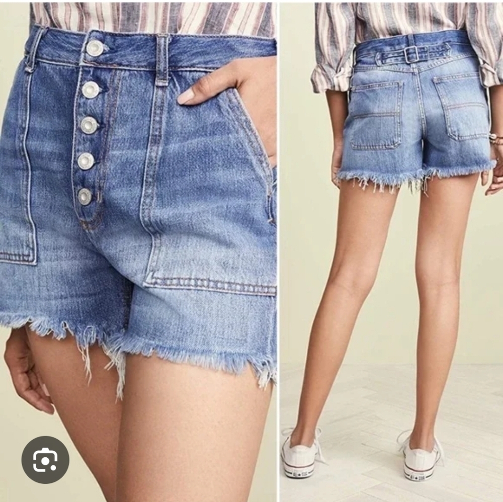 We the Free People Jesse Carpenter Button Fly Jean Shorts 31 Rigid Denim